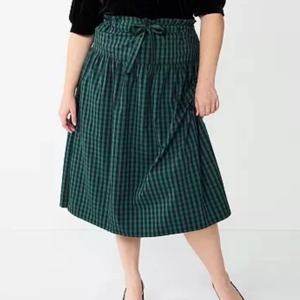 Draper James Plaid Paper Bag Waist Midi Skirt size 2X green and black